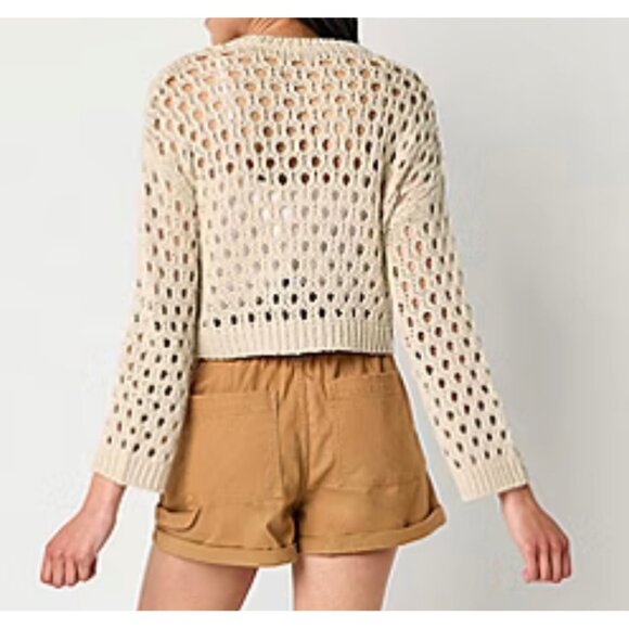 Arizona Rib Knit Open Stitch Pullover Sweater Crew Neck Long Sleeve Polyester Be - Picture 2 of 8